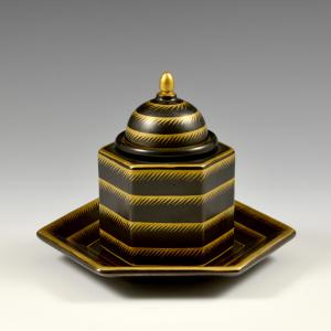 Porta-tinteiro em preto metálico e dourado - Gio Ponti, Richard-Ginori, cerca de 1930